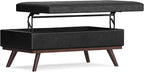 SIMPLIHOME Owen 42 inch Wide Mid Century Modern Rectangle Lift Top Large Coffee Table Storage Ottoman in Distressed Black Vegan Faux Leather, Assembled, for the Living Room, Entryway and Family Room