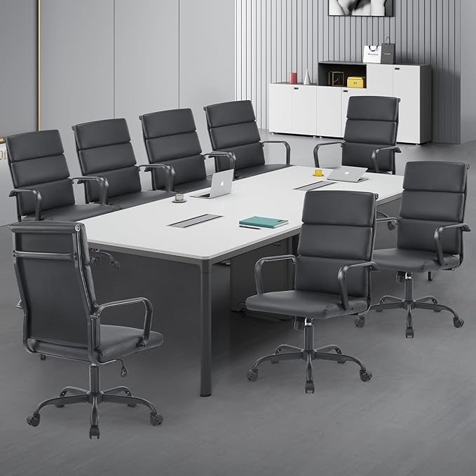 Office Chair, Ergonomic Adjustable Desk Chair, Mid Back Executive Comfortable Leather Lumbar Support Home Computer Chair with Padded Seat Swivel Wheels