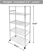 Simple Deluxe Heavy Duty 5-Shelf Storage Shelves, 1750Lb Loading Capacity, 35.43" W x 17.72" D x 70.87" H Adjustable Shelving Unit with Wheels, Chrome