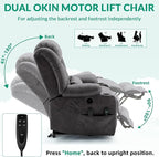 VIVIJASON Tall Man Dual Motor Power Lift Recliner Chair with Extended Footrest, Oversized Lay Flat Sleeper Electric Recliner W/Heat & Massage, Lumbar Pillow, USB & Type-C Ports, Infinite Position