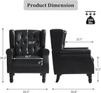 High Back Accent Chairs Set of 2, Faux Leather Wingback Chair for Living Room, Button-Tufted Upholstered Armchair with Solid Wood Legs, Comfy Single Sofa Reading Chair for Bedroom, Black