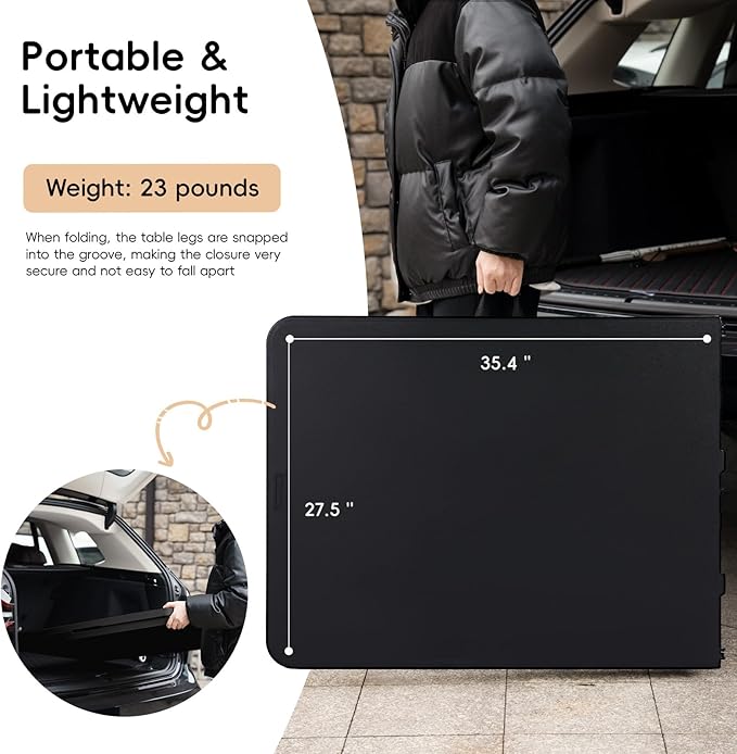 Folding Table 6FT HDPE 6 Foot Foldable Table Portable Banquet Surface Fold-in-Half Desk Utility for Working Meeting Parties, Picnic, Camping, Weddings, Catering, Garden Dining-Black