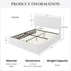 SHA CERLIN Full Size Bed Frame, Velvet Upholstered Platform Bed, Vertical Channel Tufted Adjustable Headboard, Low Profile Bed Frame, No Box Spring Needed, Easy Assembly, White
