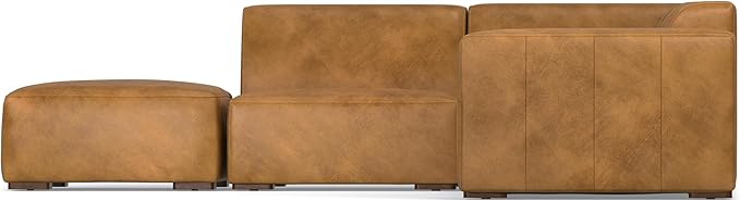 SIMPLIHOME Rex Left Corner Sectional Modular Sofa and Ottoman Set in Full-Grain Genuine Leather, Sienna, 116-inch-wide L-Shaped Leather Sofa and Matching 34-inch-Wide Table Ottoman for Living Room