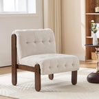 HEAH-YO Accent Chair Set of 1,Modern Vintage Living Room Chair for Bedroom with Button Tufted Back and Wood Legs,Upholstered Comfy Reading Chair for Makeup Vanity Cafe,Chenille Beige