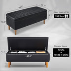 VECELO 44.5" Ottoman with Storage, Storage Ottoman Bench with 2 Gas Spring Lid Supports, PU Leather Upholstery, Solid Wood Legs, Black Shoe Bench for Bedroom, Living Room, Entryway