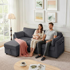 79" L Shaped Couch with Storage Ottoman, 3 Seater Corduroy Sofa with 2 Pillows and Storage Pockets, Small Modern Couches for Living Room, Apartment, Small Spaces, Home Office, Grey