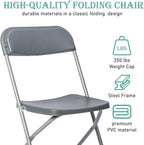 60 Pack Plastic Grey Folding Chairs,Portable Party Chairs Stackable Commercial Seats with Steel Frame for Office Home Outdoor Indoor Wedding Party Patio Dinning Events,350lbs Capacity