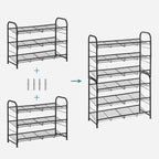 SONGMICS Shoe Rack, 3 Tier Shoe Organizer for Closet, Holds up to 12 Pairs of Shoes, Shoe Rack for Front Door Entrance, Metal Shoe Shelf with Adjustable Tilt Angle, for Entryway, Garage, Black