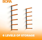 Bora Wood Organizer and Lumber Storage Metal Rack with 6-Level Wall Mount – Indoor and Outdoor Use, In Orange | PBR-001