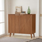 Fluted Storage Cabinet with Doors, Wood Sideboard Buffet Cabinet with Adjustable Shelf, Modern Accent for Living Room, Entryway (Set of 3, Brown)