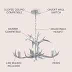 JONATHAN Y JYL6301C Eldora 26" Adjustable Resin Antler 4-Light LED Chandelier, Glam, Rustic,Cottage,Transitional, Dimmable Dining Room, Living Room, Kitchen, Foyer, Bedroom, Silver