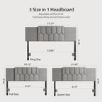 Upholstered Tufted Headboard, 3 in 1 Headboard for Full/Queen/King Size Bed, Height & Width Adjustable Head Boards, Attach Frame, Study & Comfortable, Ideal for Bedroom, Dorm, Guest Room, Grey