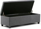 SIMPLIHOME Avalon 48 inch Wide Contemporary Rectangle Storage Ottoman Bench in Slate Grey Linen Look Fabric, Assembled, for the Living Room, Entryway and Family Room