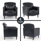 Lumibee Faux Leather Armchairs, Contemporary Accent Chairs Set of 2 with Nailhead Trims & Wood Legs for Living Room, Upholstered Comfy Arm Chairs for Office,Bedroom-Blue Black