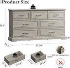 Farmhouse 7 Drawers Dresser for Bedroom, 57" Wide Modern Chest of Drawers with Deep Drawers & Bar Handles, Rustic Wood Dresser TV Stand, Wooden Closet Storage Organizer for Living Room, Hallway, Grey