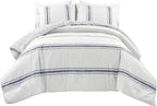 Lush Decor Farmhouse Stripe Reversible Cotton Comforter Set, 3 Piece Set, King, Navy - Cozy Farmhouse Bedding Set - Rustic Decor - Striped Comforter - Modern Farmhouse Bedroom Decor