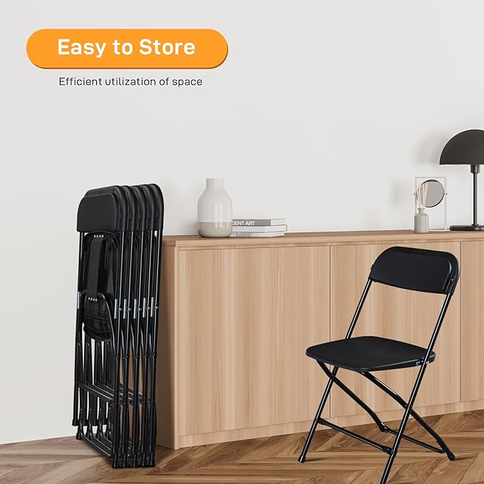 50 Pack Black Plastic Folding Chairs, Portable Party Chairs, Stackable Commercial Seats with Steel Frame for Home Office Wedding Party Indoor Outdoor Events Chairs, 350lbs Capacity