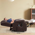 MAEVIS Power Recliner Chair, Lay Flat Sleeping Lift Chairs Recliner for Elderly with Heat and Massage,Comfy Real Breathable Leather Recliners with Dual OKIN Motor for Living Room (Brown)
