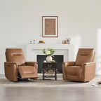 Watson & Whitely Genuine Leather Power Recliner Chairs W Power Headrest for Adults, Swivel Glider Recliner Chair W Charging Ports for Living Room, Saddle