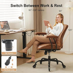 YFO Home Office Desk Chair Office Rubber Casters Ergonomic Computer Chair with Lumbar Support Adjustable Height Rolling Swivel Executive Task Armrests Chair， Brown Leather