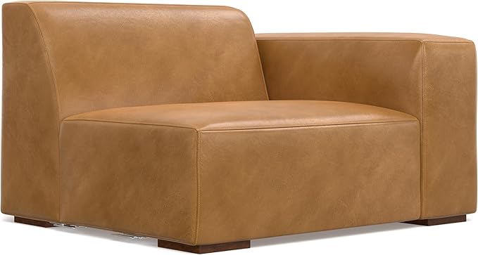 SIMPLIHOME Rex Left Corner Sectional Modular Sofa and Ottoman Set in Full-Grain Genuine Leather, Sienna, 116-inch-wide L-Shaped Leather Sofa and Matching 34-inch-Wide Table Ottoman for Living Room