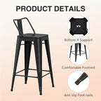HAOBO Home Metal Bar Stools Set of 2 Low Back Counter Height Barstools 30" Industrial Barstool Patio Stool Metal Kitchen Stools Bar Chairs for Indoor Outdoor