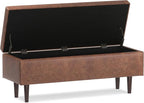 SIMPLIHOME Shay 48 inch Wide Mid Century Modern Rectangular Storage Ottoman in Distressed Saddle Brown Vegan Faux Leather, Assembled, For the Living Room, Entryway and Family Room