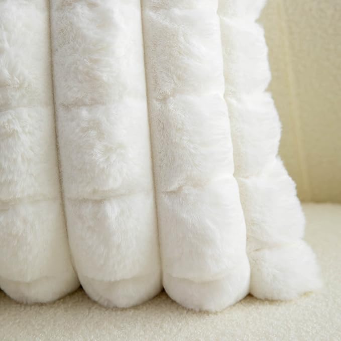 Neelvin Cream White Faux Fur Cozy Soft Plaid Decorative Throw Pillow Covers 12x20 inch Set of 2,Velvet Pillowcase Cushion Case for Sofa Couch