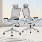 CLATINA Ergonomic High Swivel Executive Chair with Adjustable Height Head 3D Arm Rest Lumbar Support and Upholstered Back for Home Office Gray Mesh 2 Pack