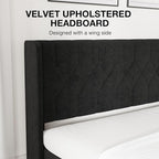 Novilla King Bed Frame, King Bed Frame with Headboard, Velvet Upholstered Pull-Point Wing Side Headboard, No Box Spring Needed, Heavy Duty Feet, Easy Assembly, Black Velvet