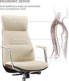 EUREKA ERGONOMIC Royal Slim Executive High Back Beige Leather Office Chair, Home Desk Chair for Adults, Big and Tall with Wheels, Swivel Rolling