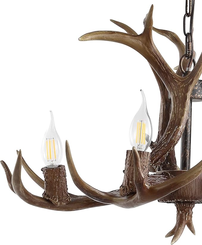 JONATHAN Y JYL6301A Eldora 26" Adjustable Resin Antler 4-Light LED Chandelier, Glam, Rustic,Cottage,Transitional, Dimmable Dining Room, Living Room, Kitchen, Foyer, Bedroom, Brown
