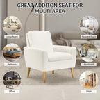 Lohoms White Accent Chair Set of 2 for Living Room, Fluffy Comfy Reading Leisure Chairs for Bedroom, White Teddy Upholstered Sherpa Armchair for Apartment, Small Boucle Sofa Chair with Wood Legs