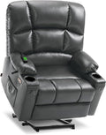 MCombo Oversized Dual Motor Power Lift Recliner Chair Sofa with Massage and Heat for Big Elderly People, Infinite Position, USB Ports, Faux Leather R7677 (Dark Grey, Medium-Oversize)