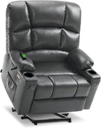 MCombo Oversized Dual Motor Power Lift Recliner Chair Sofa with Massage and Heat for Big Elderly People, Infinite Position, USB Ports, Faux Leather R7677 (Dark Grey, Medium-Oversize)