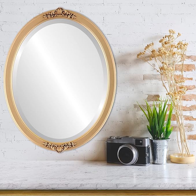 OVALCREST Oval Beveled Wall Mirror for Home Decor - Athena Style - Gold Spray - 21" x 17" Outside Dimensions