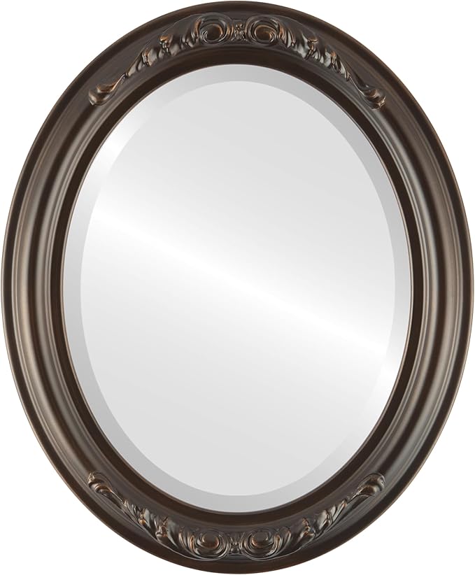 OVALCREST Oval Beveled Wall Mirror for Home Decor - Florence Style - Rubbed Bronze - 34" x 28"