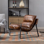 HEAH-YO Modern Accent Chair Set of 1, PU Faux Leather Lounge Chair with Soft Seat Cushion and Solid Metal Frame, Comfy Living Room Chair Reading Chair for Bedroom, Brown