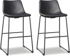 Signature Design by Ashley Centiar Casual Pub Height Bucket Seat Upholstered Bar Stool with Metal Base, Set of 2 , Faux Leather, 30" Seat Height, Black