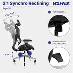 Nouhaus Ergo3D Ergonomic Office Chair Lumbar Support Mesh Office Chair with 4D Adjustable Armrest, Adjustable Headrest and Wheels, Mesh High Back Home Office Desk Chairs(Black)