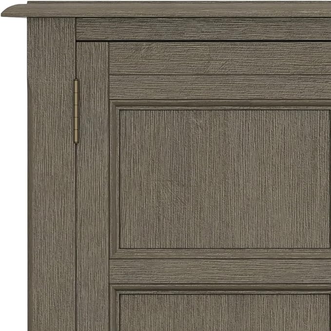SIMPLIHOME Burlington SOLID WOOD 30 inch Wide Transitional Low Storage Cabinet in Farmhouse Grey for the Living Room, Entryway and Family Room
