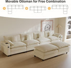 Cloud Couch, Modular Sectional Sofa with Ottoman, Charging Station, Throw Pillows, Cup Holders, Modern Convertible L Shaped Couches for Living Room, Bedroom (White, 152"- U Shape)