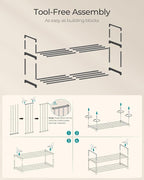 SONGMICS Shoe Rack, 2-Tier Shoe Organizer, Metal Storage Shelf, Upright or Upside Down, for 6-9 Pairs, Stackable, for Entryway, 11.8 x 26.8 x 13.2 Inches, Black ULSA202B01
