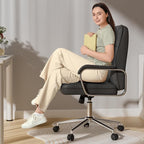 Black Leather Office Desk Chair, Swivel Computer Home Office Desk Chair with Wheels and Padded Arms, Adjustable Height and Tilt