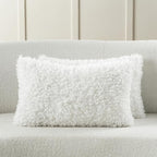 FUTEI Cream White Decorative Throw Pillow Covers 12x20 Inch Set of 2,Soft Fluffy Faux Wool Fur Boucle Textured Lumbar Pillow Case,Modern Home Decor for Couch Bed Living Room Office