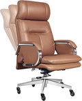 Genuine Leather Modern Executive Chair High-Back Support 90 to 150 Degrees Tilt and Upholstered Home Desk Chair with Base 400LB Capacity Swivel Computer Office Chair (Orange)
