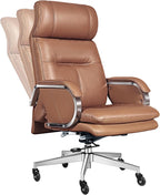 Genuine Leather Modern Executive Chair High-Back Support 90 to 150 Degrees Tilt and Upholstered Home Desk Chair with Base 400LB Capacity Swivel Computer Office Chair (Orange)