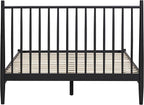 NTC Inno Wooden Bed Frame with Headboard, Solid Oak and Rubber Wood Foundation with Silent Slats and Wood Central Supports, 1000 Lb Capacity, Effortless Assembly, Queen - Burnt Black