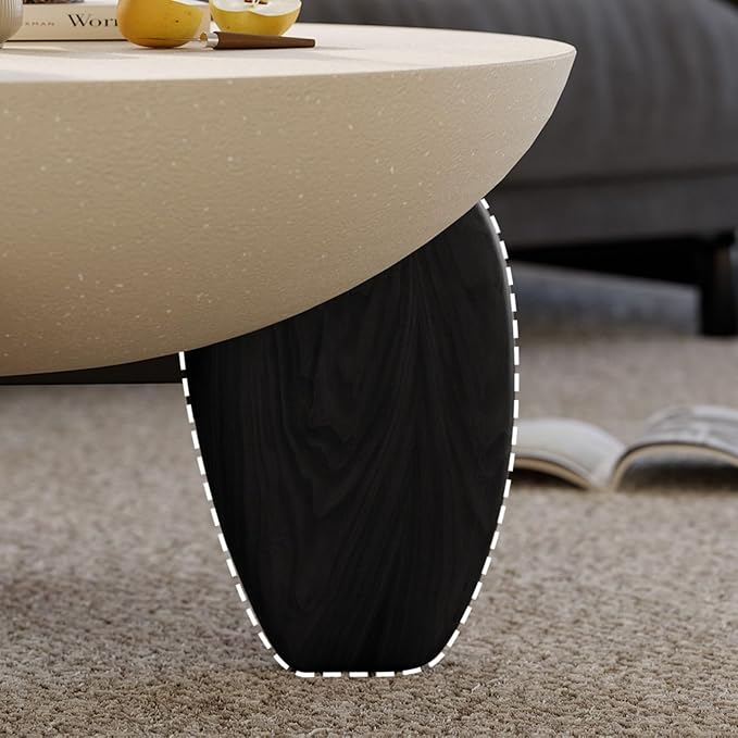 homary Round Concrete Coffee Table with Premium Walnut Ash Wood Legs, Modern Minimalist Cement Finish Center Table for Living Room (Black, 29.9" W x 29.9" D x 14.4" H)